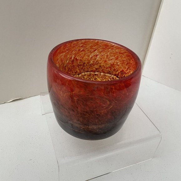 Accents Hand Blown Glass Art Votive Candle Holder Red Amber Brown
